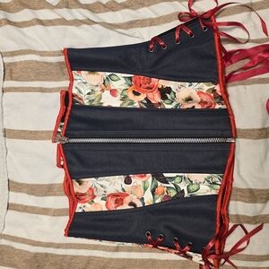 Peonies In Bloom/Dark Wash Denim. 32inch